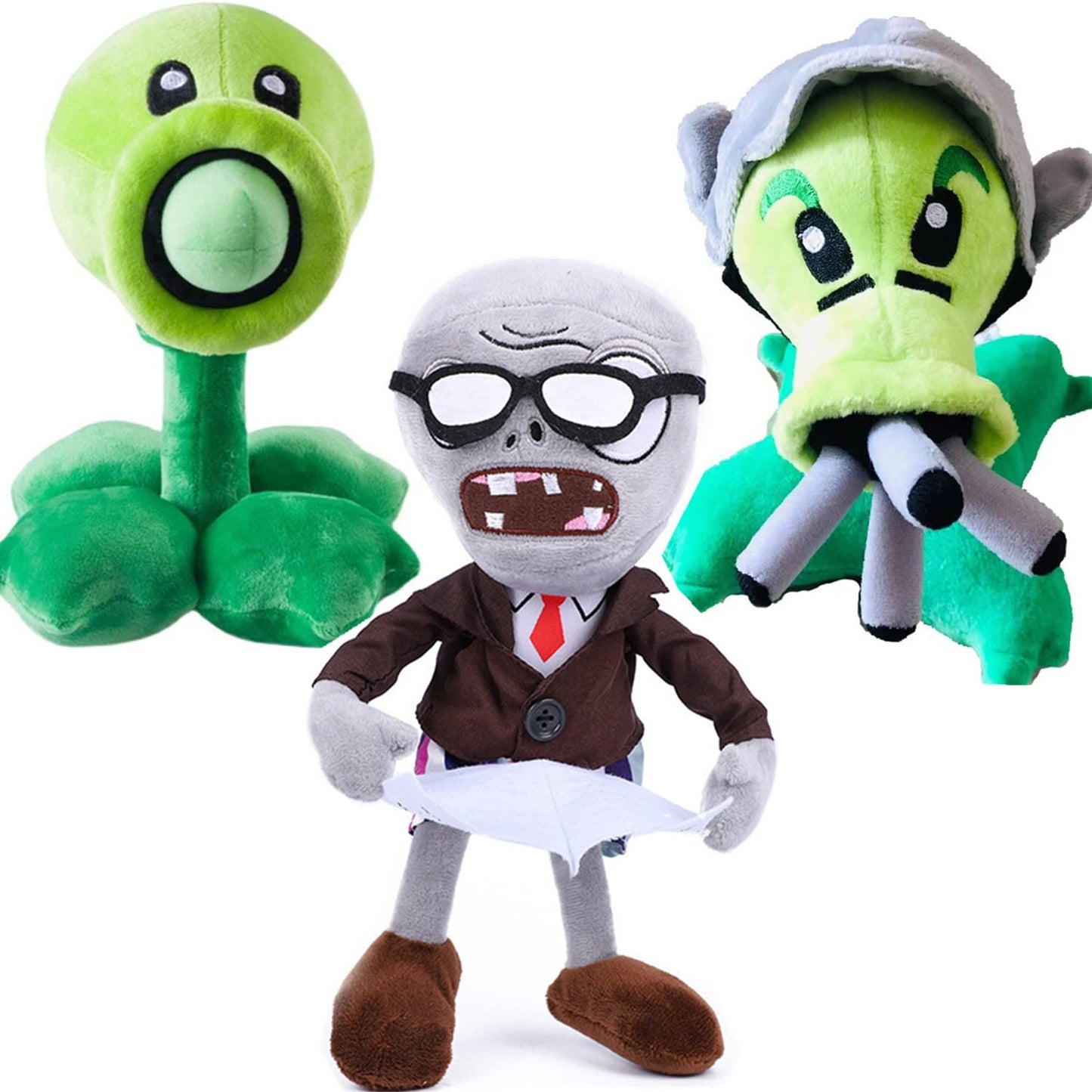 Jhesao 3 Pcs Plants And Zombies Plush Plants Sets Zombies Toy Pea, 1 2 Stuffed Soft Gatling Pea Doll, Newspaper Zombie Pvz Plush Figure Doll New