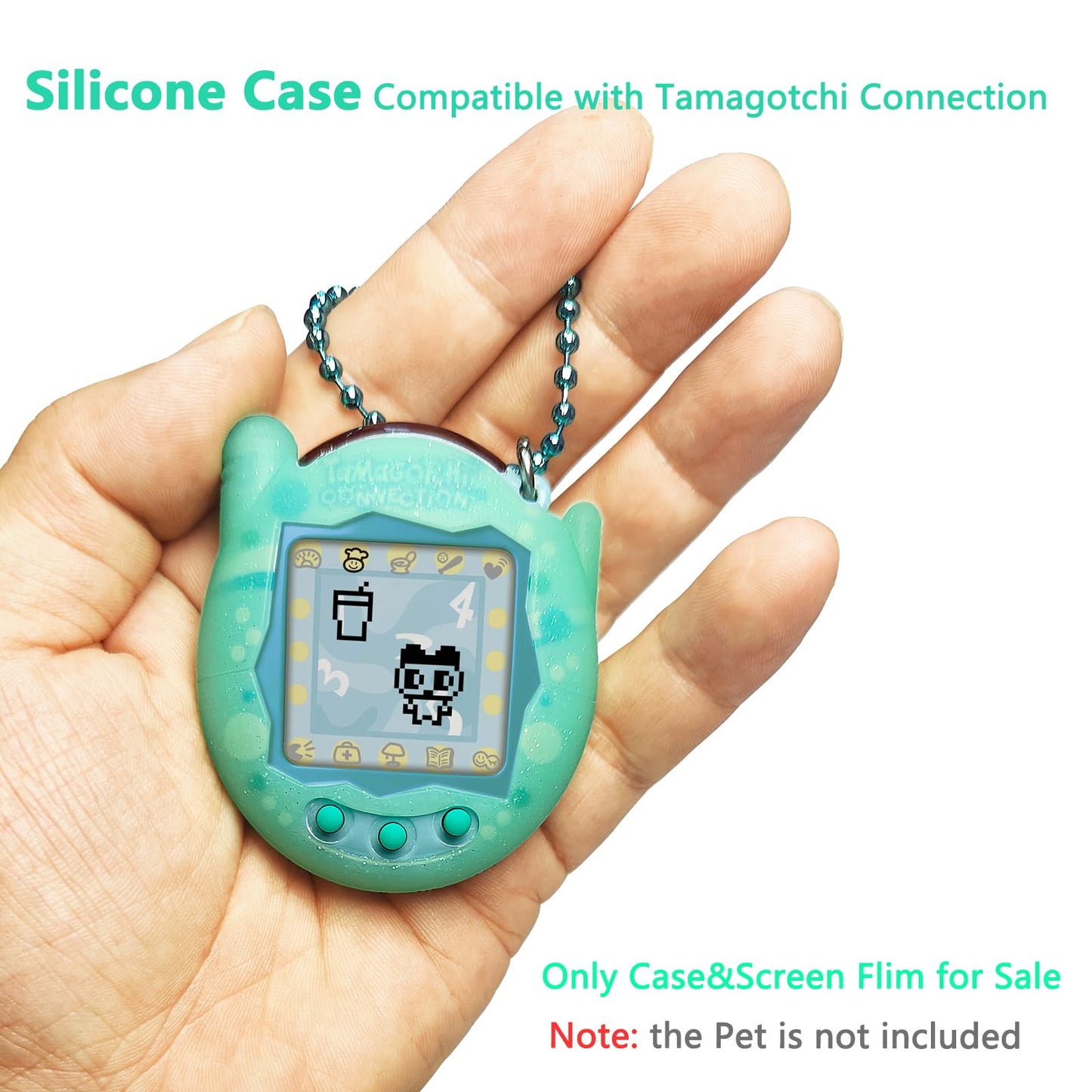 Jchpine Silicone Cover Case For Tamagotchi Connection Virtual Reality Pet, Screen Protector For Tamagotchi Connection Electronic Pet Accessories (Silicone Case And Screen Film) (Teal)