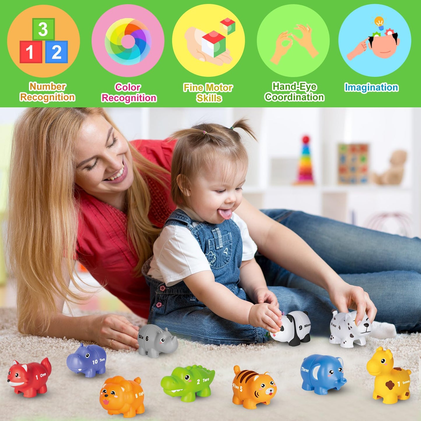 Jetbotell Learning Toys For 2 3 4 Year Old, 20 Pcs Number Matching Game With Digital English, 10 Different Animal Figures, Presc