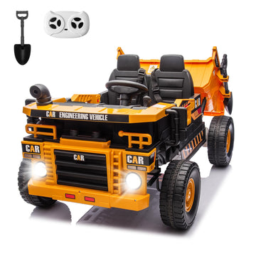 2-Seater Electric Ride On Truck Toy Car Construction Vehicle For Boys, 12V Kids Ride On Dump Truck, Remote Control, Key Start, S