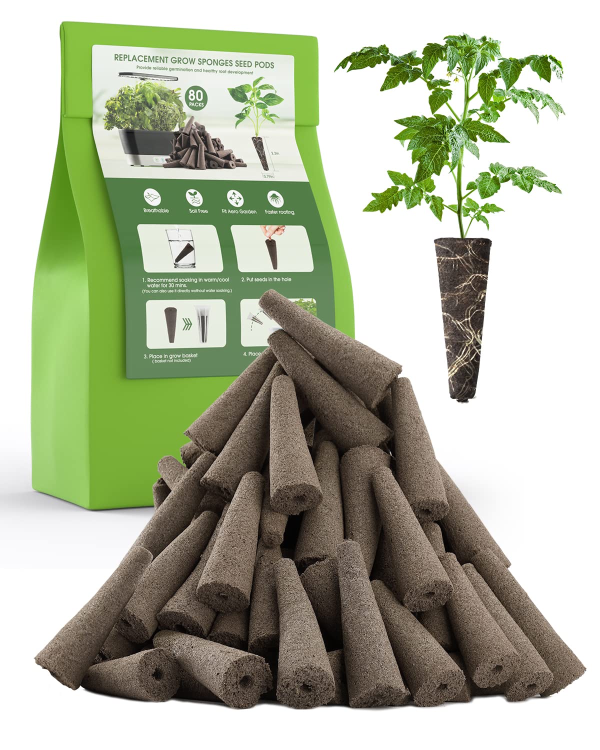 80 Pcs Grow Sponges For Hydroponics, Replacement For Aerogarden Seed Pods, Hydroponic Sponges, Root Growth Sponge, Seed Starter