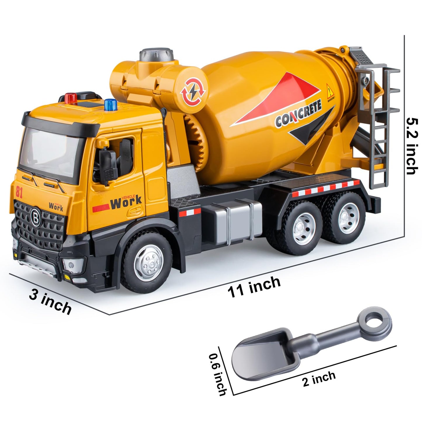 HAPYAD Cement Mixer Toy Truck Metal Cab, Big Construction Truck with Lights Sounds and Working Movable Parts, Friction Powered C