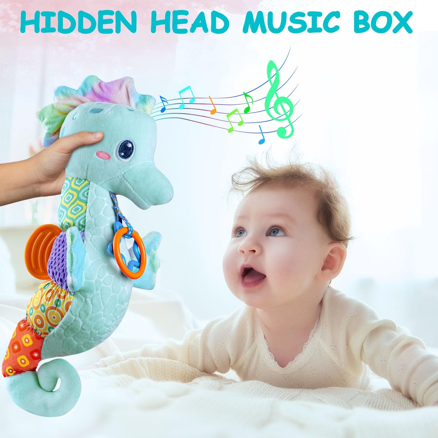 Fuzqq Baby Toys 0-6 Months,Infant Musical Stuffed Animals Soft Toy With Bright Colors,Crinkle Sound Paper, Multi-Textures & Ratt