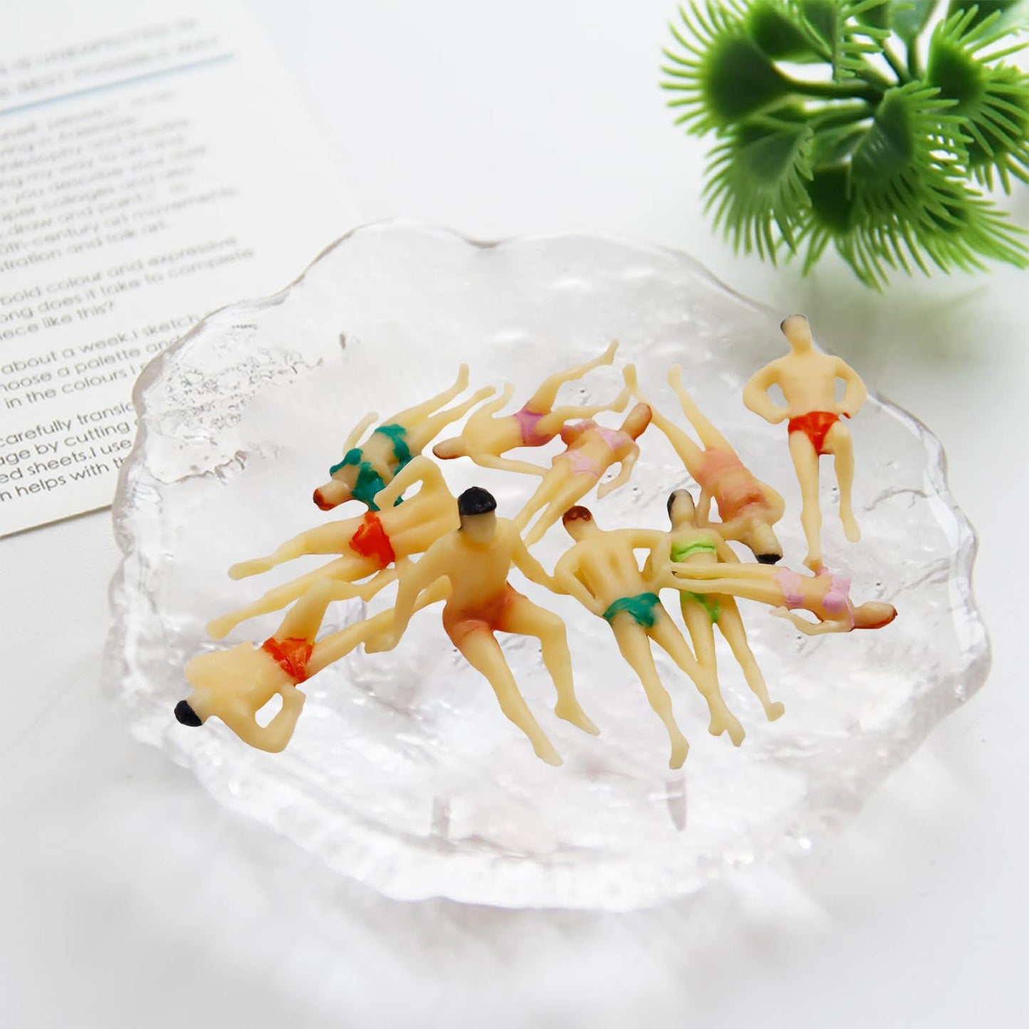 Hiawbon 30 Pcs 1:75 Scale Mini Painted People Model Beach Swimsuits Figurines Miniature People Figures