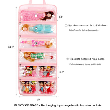 Toy Dolls Storage Bag Tote Carrying Case Compatible With Lol Surprise Toys Dolls Omg, Hanging Organizer Storage Bag With 8 Clear