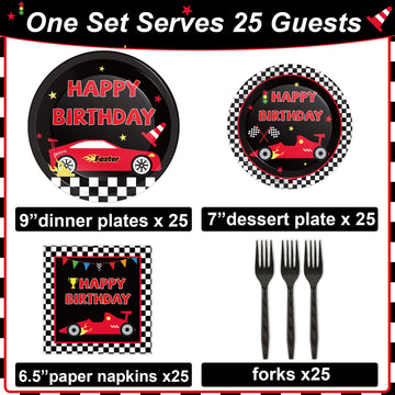 25 Guests Race Car Birthday Party Supplies Plates Napkins Forks Set Disposable Racing Car Tableware Paper Plates Dinnerware For