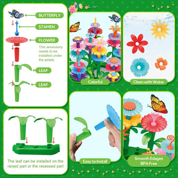 YEEBAY Flower Garden Building Toys - STEM Educational Play Set for Girls Age 3-7 - 148 PCS Multicolor Plastic Stacking Game