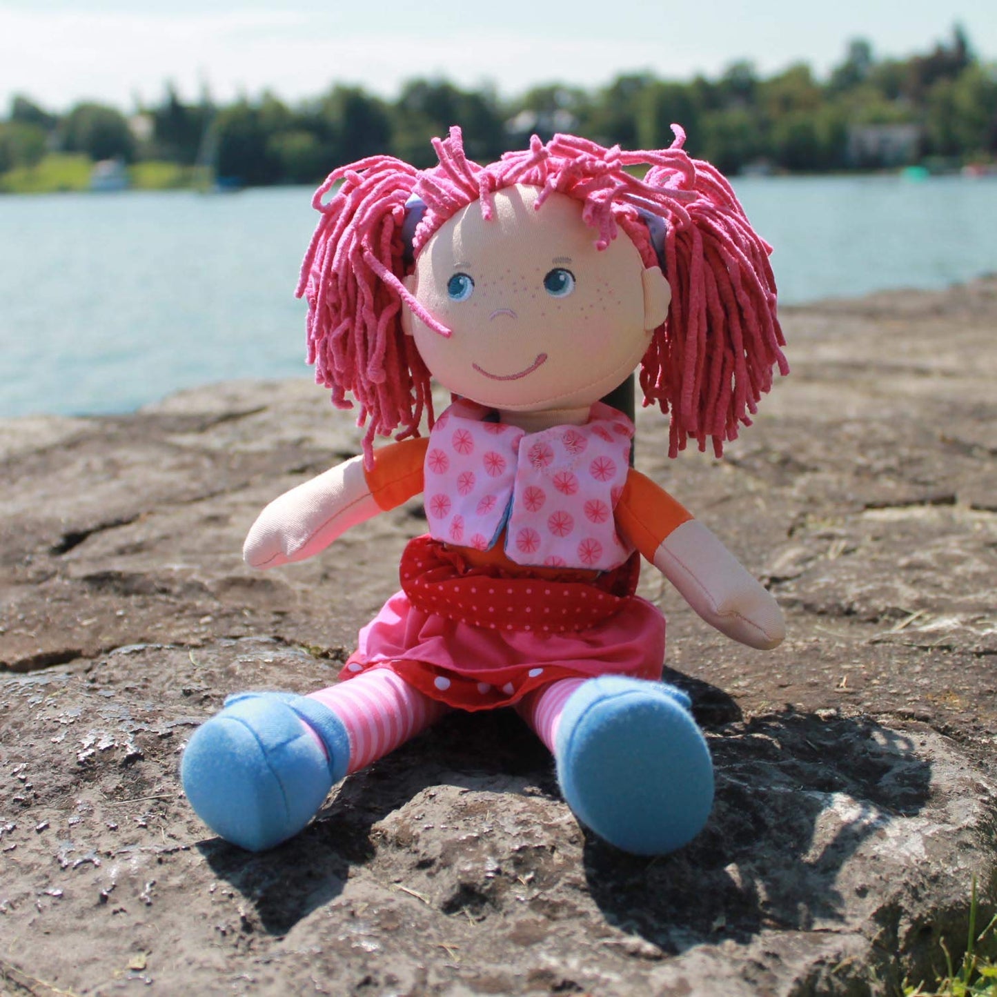 Haba Lilli-Lou 12' Soft Doll With Pink Hair In Pigtails, Blue Eyes & Embroidered Face, Machine Washable Baby Doll For Ages 18 Months+