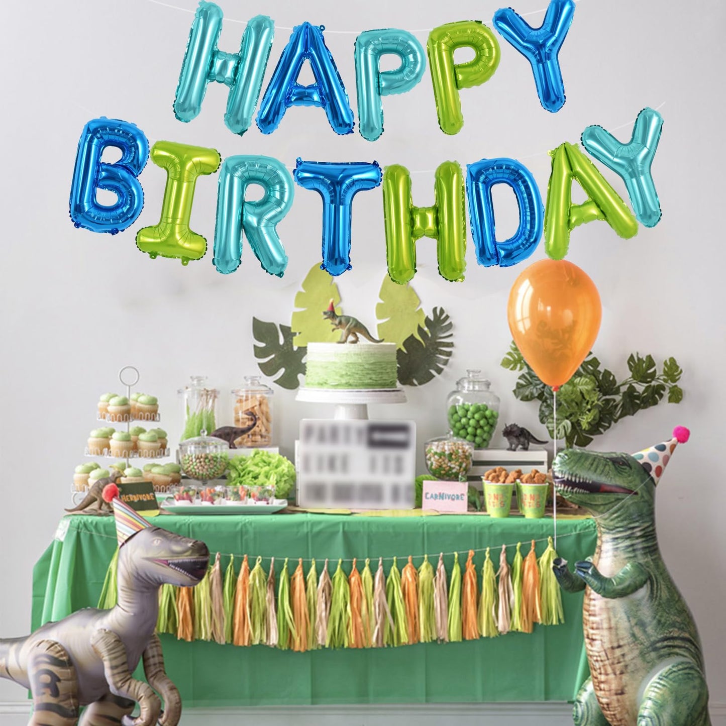 Toniful Blue Green Happy Birthday Balloons Banner 16 Inch Mylar Foil Letters Birthday Sign Bunting Reusable For Girls Boys Kids