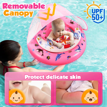 Baby Pool Float With Canopy, Infant Pool Float For 6-24 Months, Baby Swimming Float, Toddler Pool Float With Upf50+ Sun Protecti