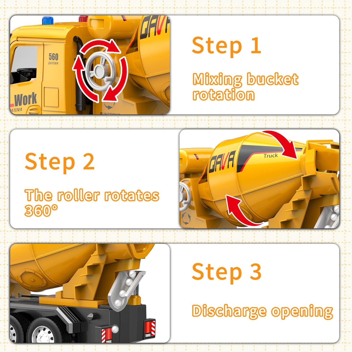 MQDMINI Cement Mixer Toy Truck - Children's Remote Control Truck, Toy Cement Mixer Rechargable Hydraulic Car for 6 7 8 9 Year Ol