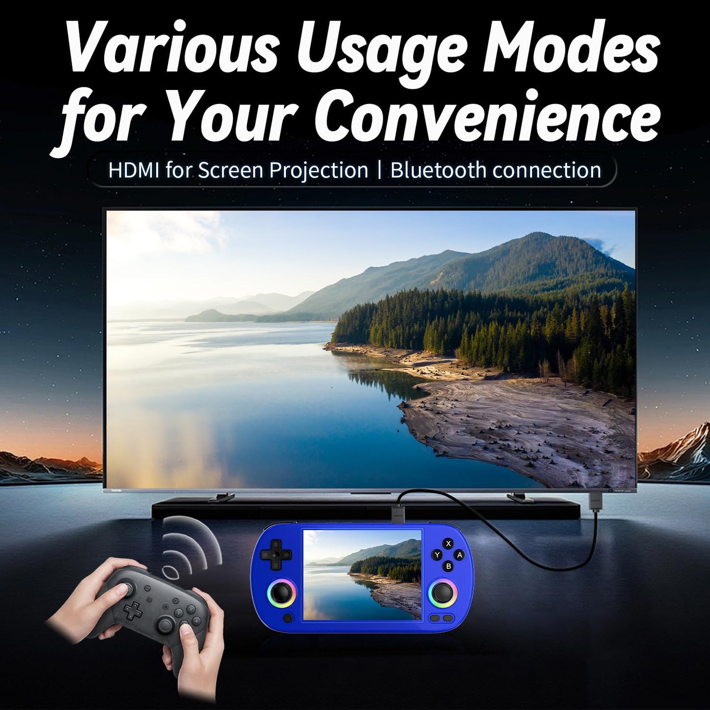 Rg40Xxh Handheld Game Console 4.0-In 640*480 Ips Screen 3200Mah 64Bit System Blue
