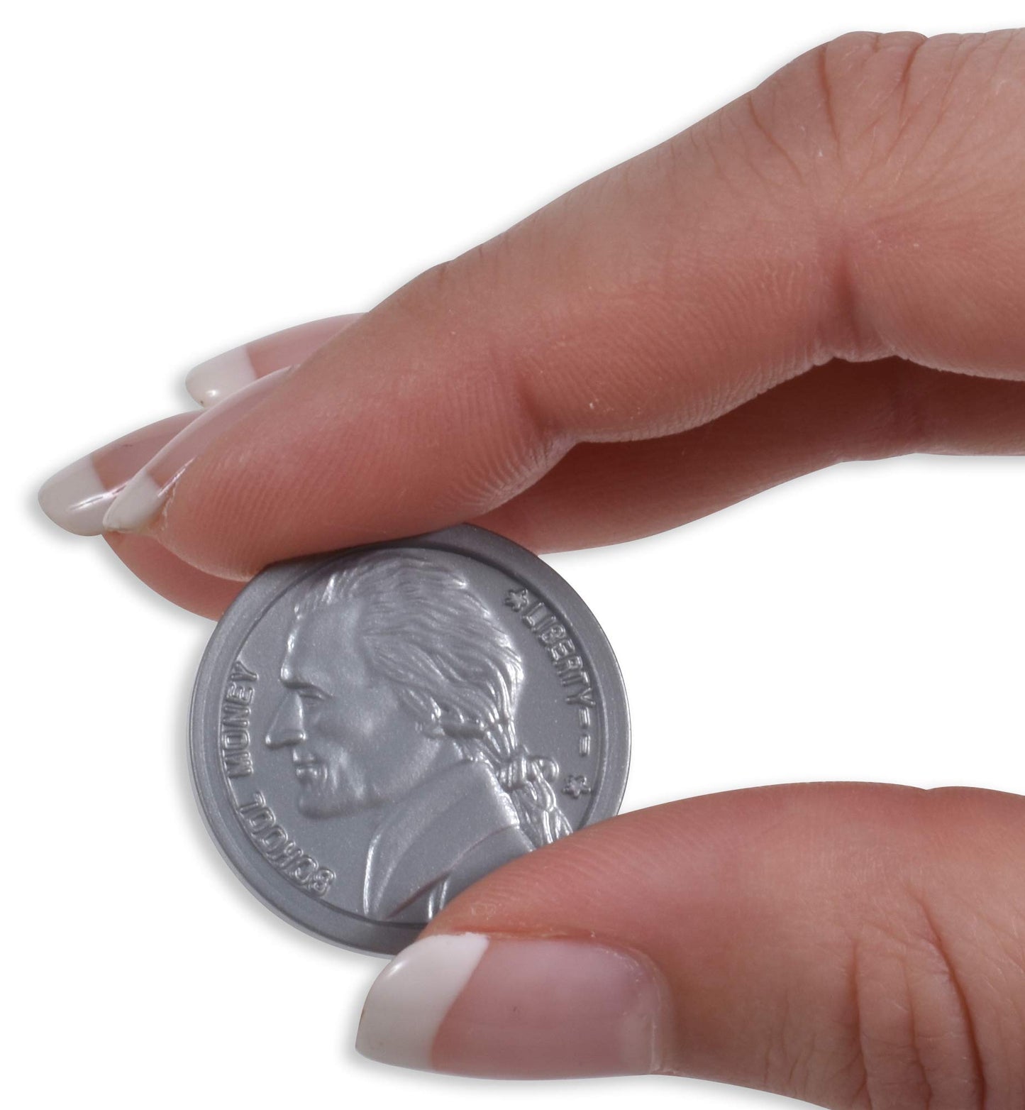 LEARNING ADVANTAGE-7522 Play Nickels - Set of 100 Plastic Coins - Designed and Sized Like Real US Currency - Teach Money Math Wi