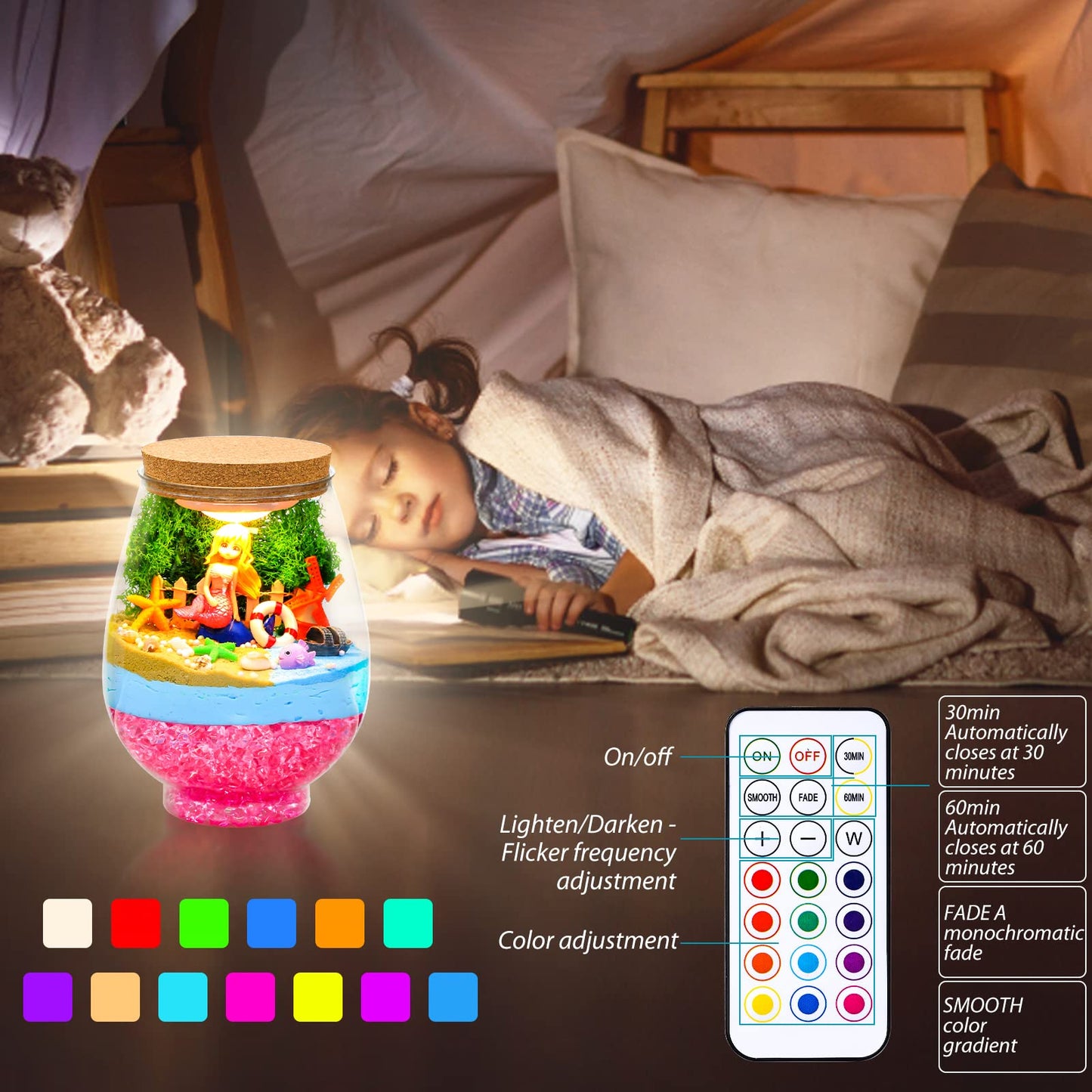 Magiclub Diy Light-Up Mermaid Terrarium Kit For Kids,Remote Mermaid Birthday Gifts Toy For Girls,Mermaid Craft Kit,Arts & Crafts Mermaid Gifts For Girls Age 4 5 6 7 8-12 Years Old,Bedroom Decor