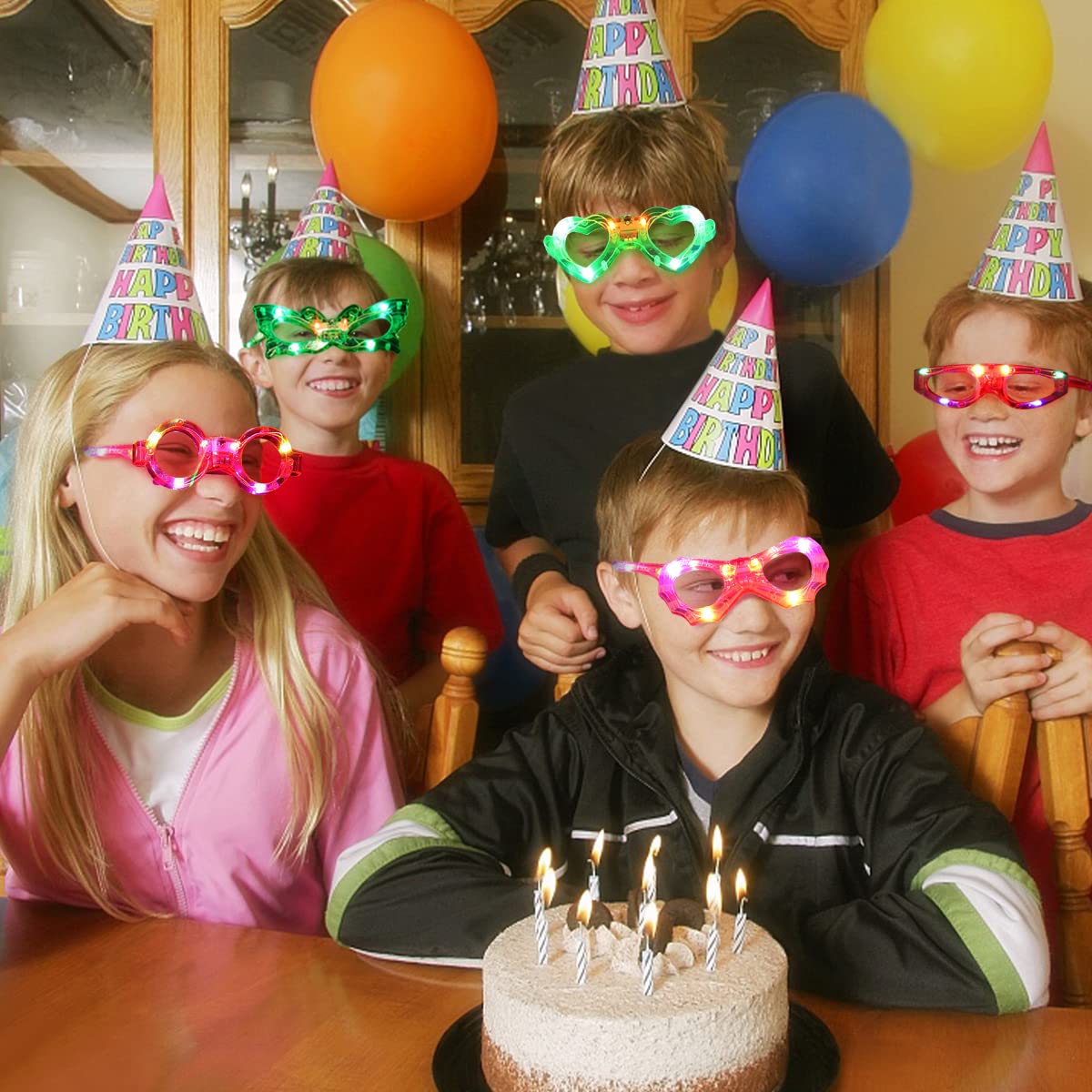 21 Pcs Led Glasses 7 Shapes 6 Led Glow In The Dark Party Supplies Favor For Kids Adults Shutter Heart Round Star Butterfly Glow