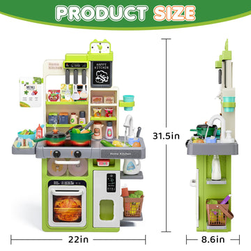 Kids Play Kitchen Set, Toddler Kitchen Playset with Sound & Light, Cooking Stove with Steam, Play Sink, Play Food Toy and Kitche