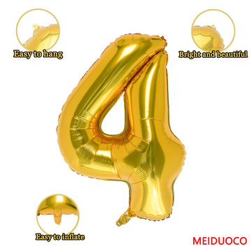 32 Inch Gold Number 4 Balloons Foil Ballon Digital Birthday Party Decoration Supplies (Gold Number 4 Balloon)
