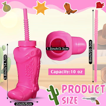 Hoolerry 24 Pcs Cowboy Boot Party Plastic Cups With Straws And Lids 10 Ounces Plastic Cowboy Cups For Western Themed Party Suppl