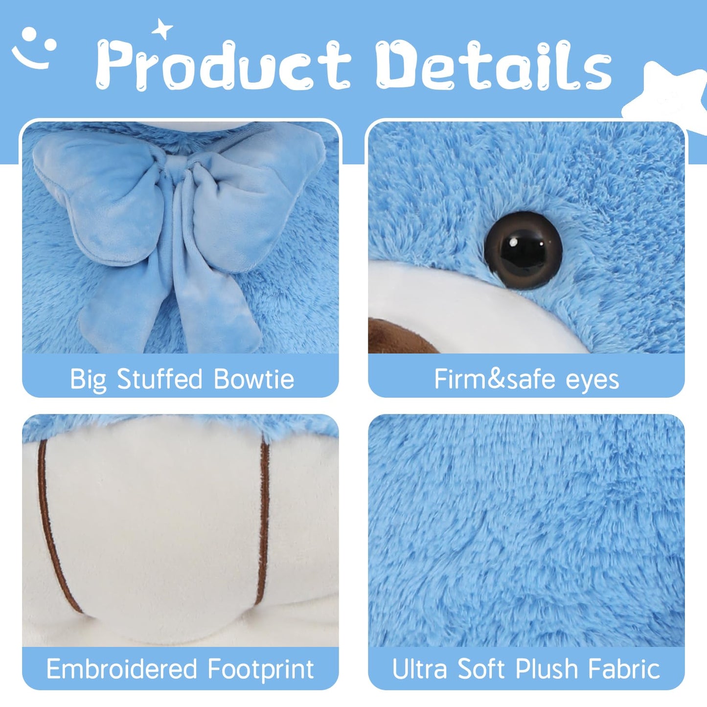 Tezituor Giant Teddy Bear Valentines Day, 4 Feet Soft Big Stuffed Animal Life Size 47 Inch Plush Bear Toy Valentine'S Christmas Birthday Gift For Girlfriend Kids,Blue