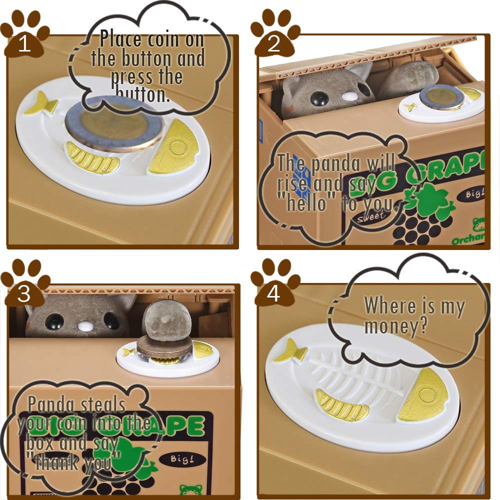 Cat Stealing Money Bank, Piggy Bank For Kids, Coin Bank For Money Saving, Automatic Stealing Money With English Speaking, Creative Gift (Grape Cat)