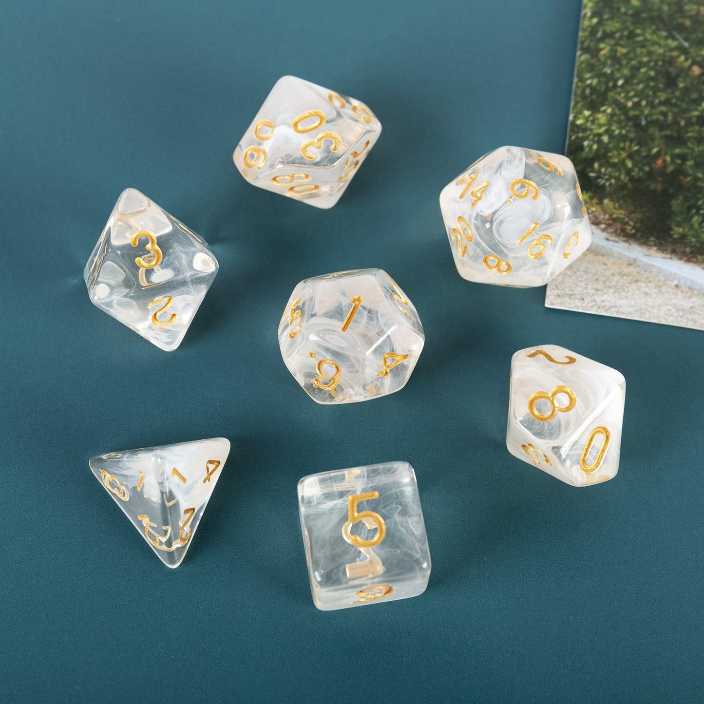 2 Sets DND Dice Set Black White D&D Dice Smoke Clear Resin Polyhedral Crystal D20 Dice for Dungeons and Dragons RPG Tabletop Gam