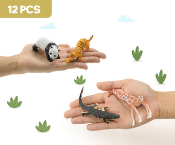 Recur Wild Animal Toys For Toddlers - Zoo Plastic Animal Toys For Kids Jungle Safari Animal Figurines, 100% Hand-Painted, Small Tabletop Figures - 12 Pcs