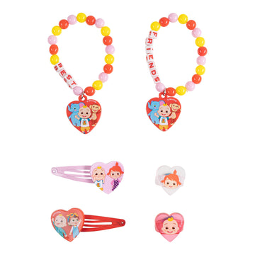 Luv Her Bluey Girls Bff 6 Piece Toy Jewelry Box Set With 2 Rings, 2 Bead Bracelets And Snap Hair Clips Ages 3+