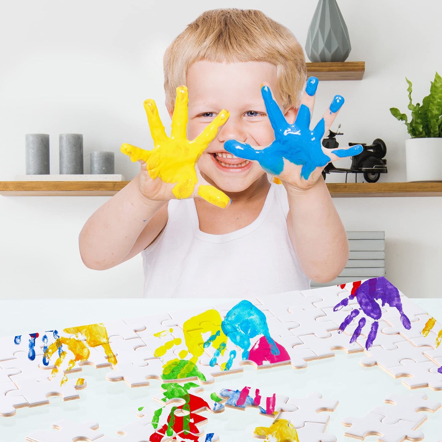 Christmas Blank Jigsaw Puzzle 70 Pieces 0.84 X 0.78 Inch White Blank Puzzle Rectangle Decorating Puzzle For Decorating Boys And Girls Art Activity, Wedding Birthday Party, 5.12 X 3.54 Inches
