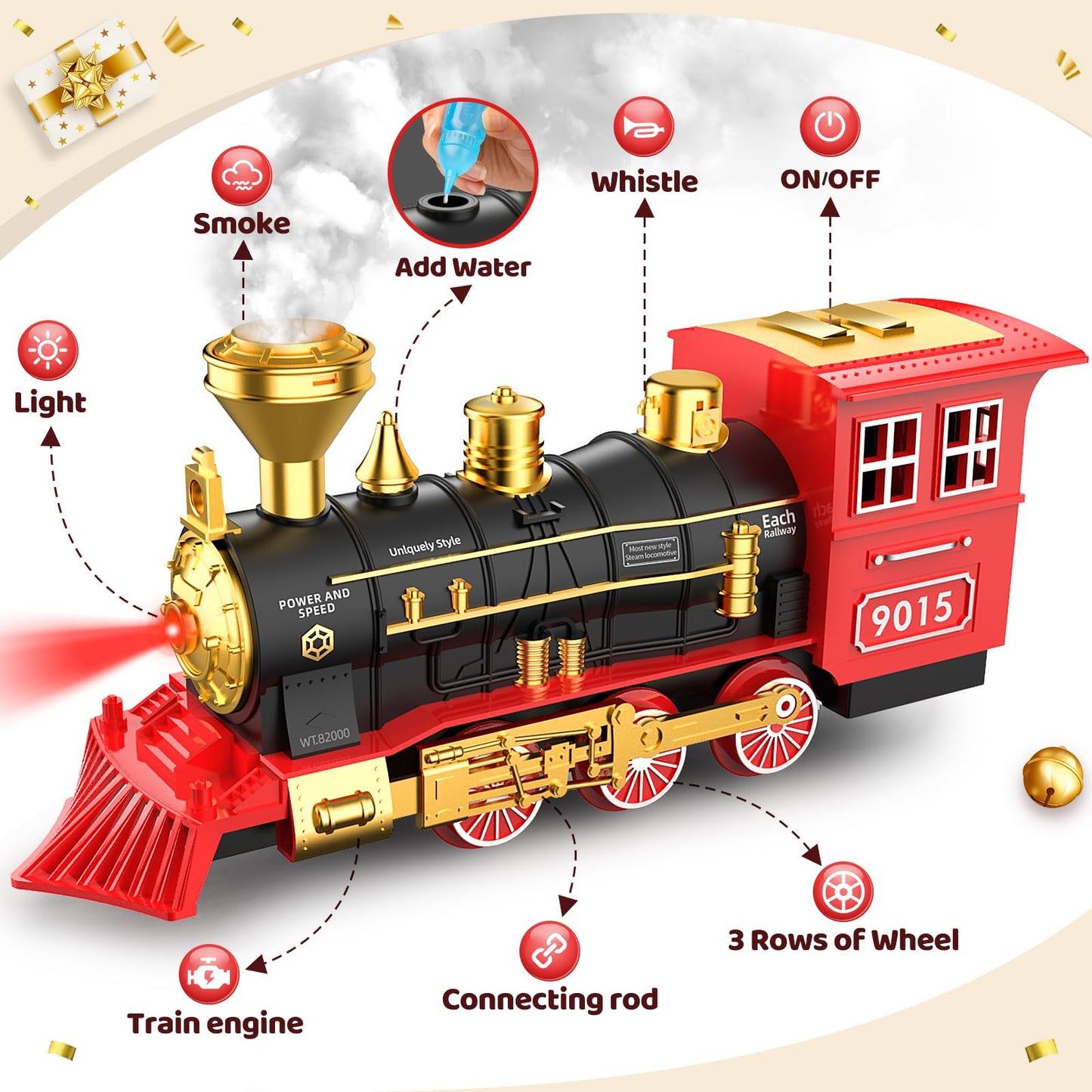 Hot Bee Train Set - Train Toys For Boys W/Smokes, Lights & Sound, Tracks, Toy Train W/Steam Locomotive, Cargo Cars & Tracks, Toddler Model Train Set For 3 4 5 6 7 8+ Year Old Kids Birthday Gifts
