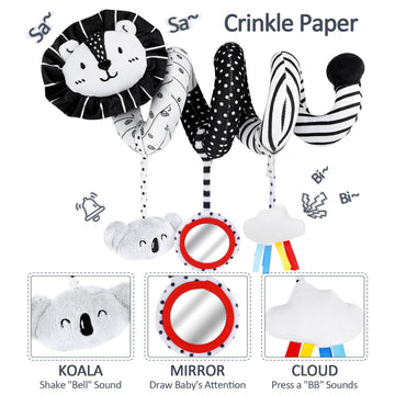 Joyreal High Contrast Baby Toys For Newborn, Black And White Baby Sensory Toys With Car Seat Toys,Infant Toys With Black White C