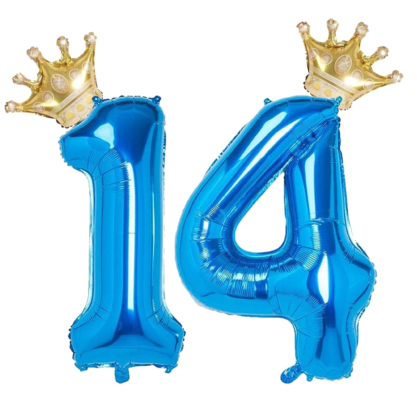 14 Number Balloon Blue 40 Inch Big Foil Crown Helium 14Th Balloons For 14 Year Old Boy Girl Birthday Party Decorations Wedding A