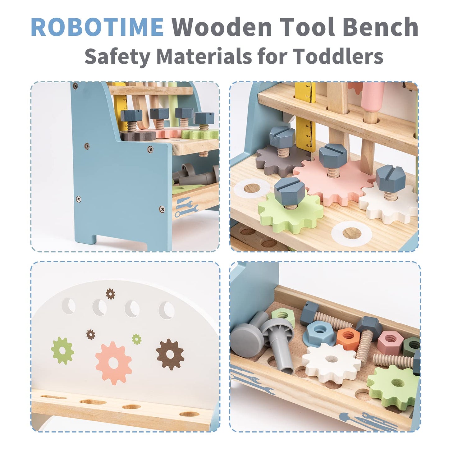 ROBOTIME Tool Bench Set for Toddlers - Mini Wooden Work Bench for Kids, Construction Toys w/Wooden Tools, Educational Pretend Pl