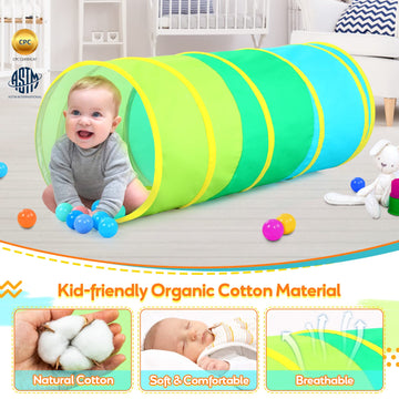Moncoland Kids Play Tunnel Tent For Toddlers, Colorful Cotton Pop Up Crawl Tunnel Toy For Baby Infant Children Or Dog Cat Pet, Collapsible Gift For Boy And Girl And Game (Cotton Baby Tunnel)