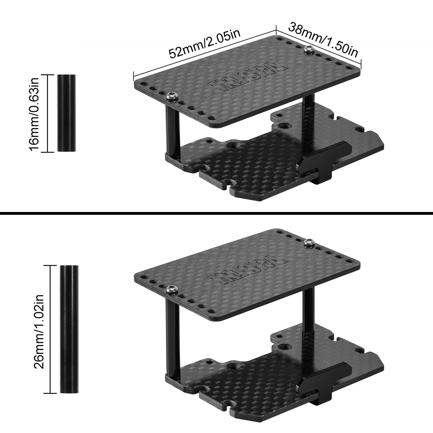 INJORA Battery ESC Receiver Tray Double Decker Carbon Fiber Plate for 1/18 RC Crawler TRX4M