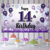 LASKYER Happy 14th Birthday Decorations,14th Purple Balloon Large Birthday Banner Backdrop Sign,Cheers to Fourteen Years Old Bda
