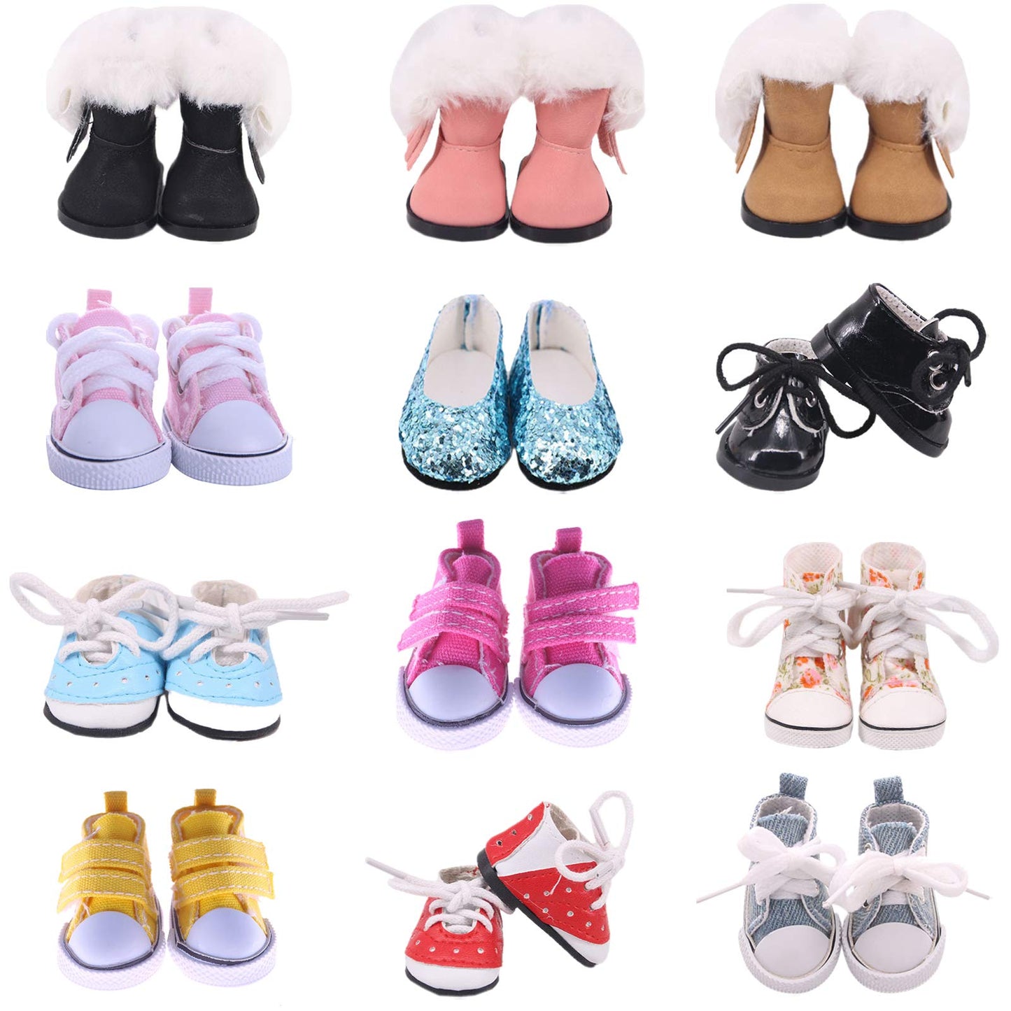 Sotogo 9 Pairs American Wellie Doll Shoes Include Random Style Boots Sneakers Canvas Shoes Girl Wishers Doll Shoes Fit For 14 To 14.5 Inch Dolls