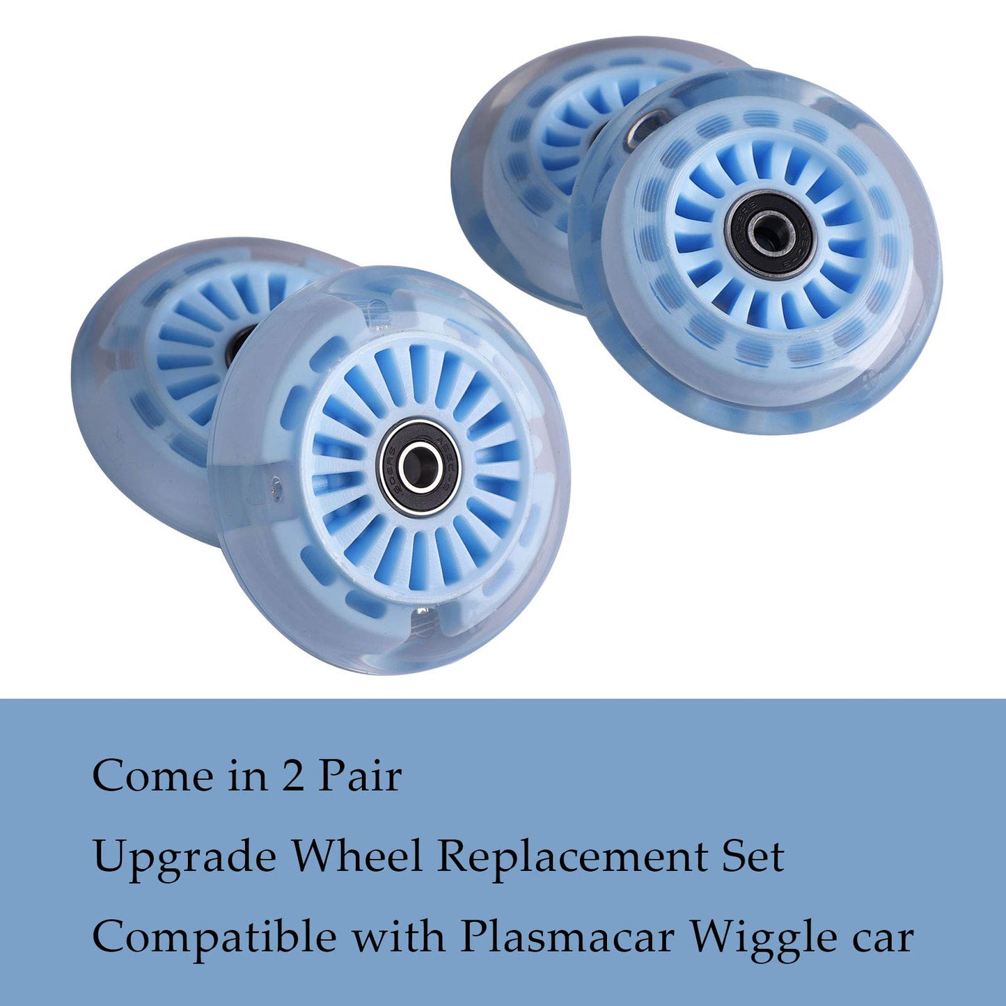 Wiggle Car Polyurethane Replacement Wheels Set (Front,2P Light Up), Swing Car Wheels Pack (Rear,2P Narrower) Upgrade For Ride-On Toys (Sky Blue)