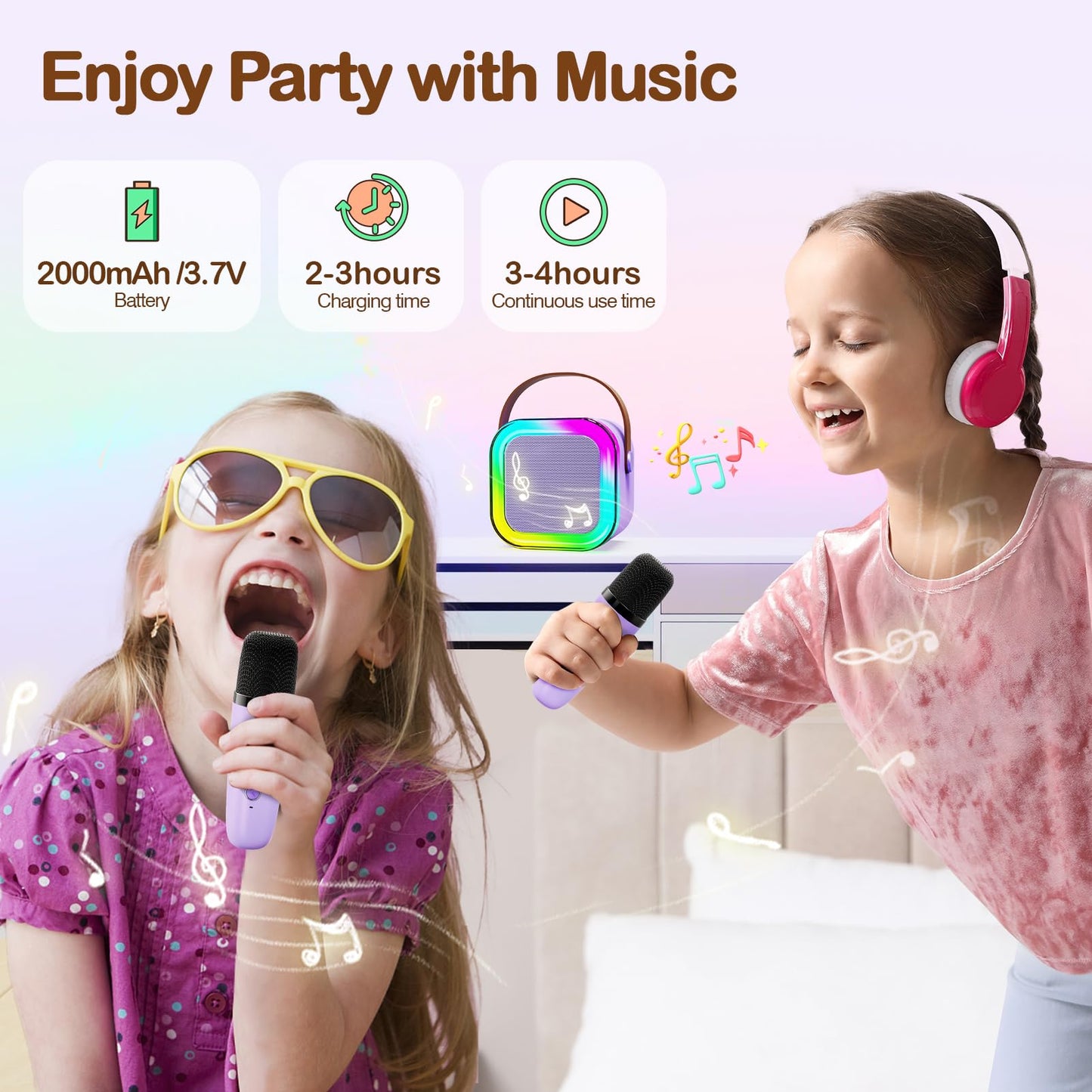 Portable Karaoke Machine,Mini Wireless Karaoke Machine,With 2 Microphone,Bluetooth Karaoke Speaker,With Funny Voice,4-12 Years Old Karaoke Machine For Kids