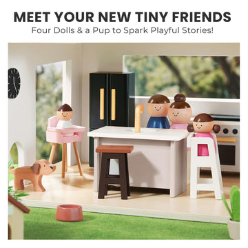 Tiny Land Doll House, Modern Family Dollhouse With Realistic Design, Wooden Dollhouse With 53Pcs Furniture - Ideal Gift For Kids Ages 3+