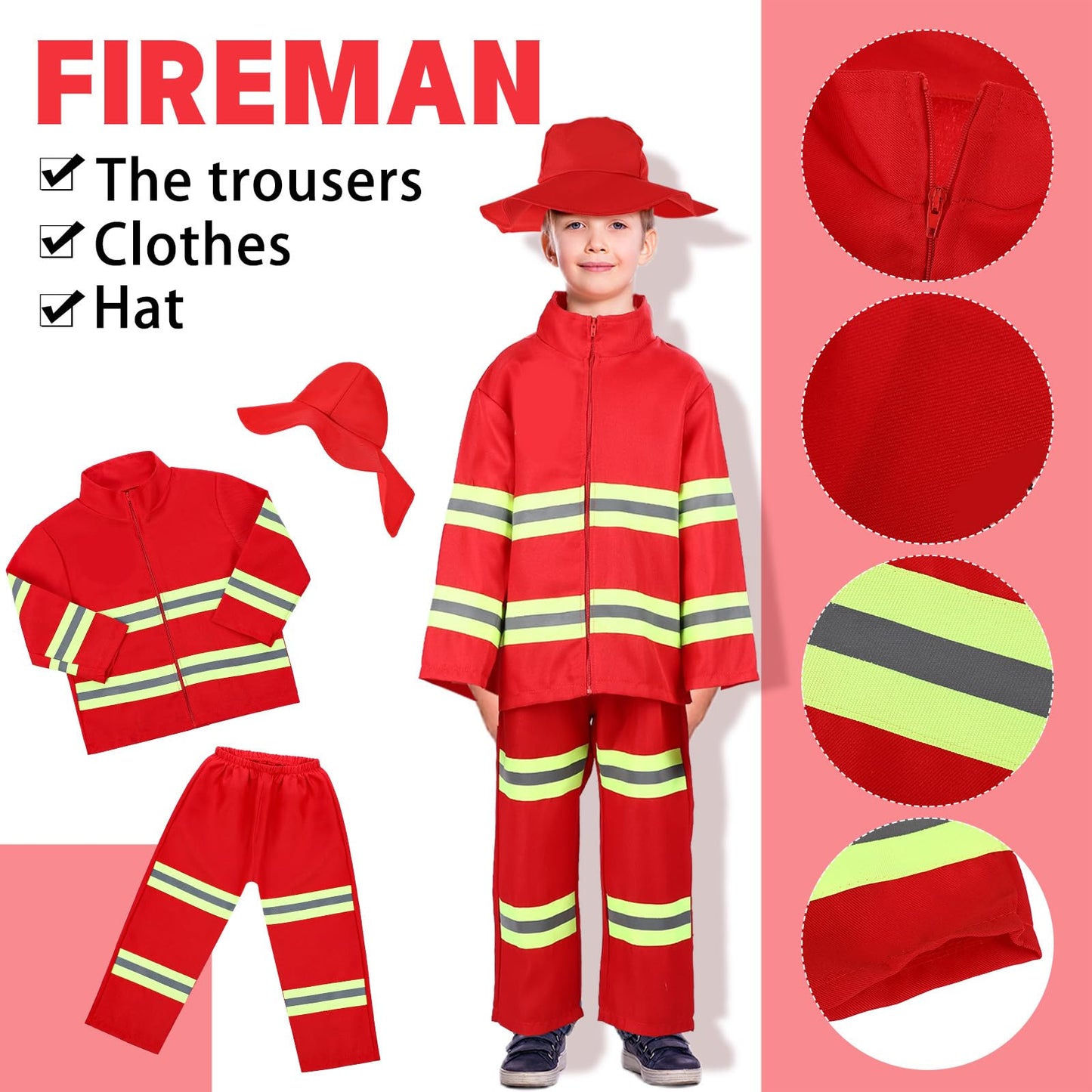 Vicenpal 4 Sets 12 Pcs Pretend Play Kids Costumes Set Christmas Gifts Role Play Costume Dress Costume For Kids Boys Girls (Firem