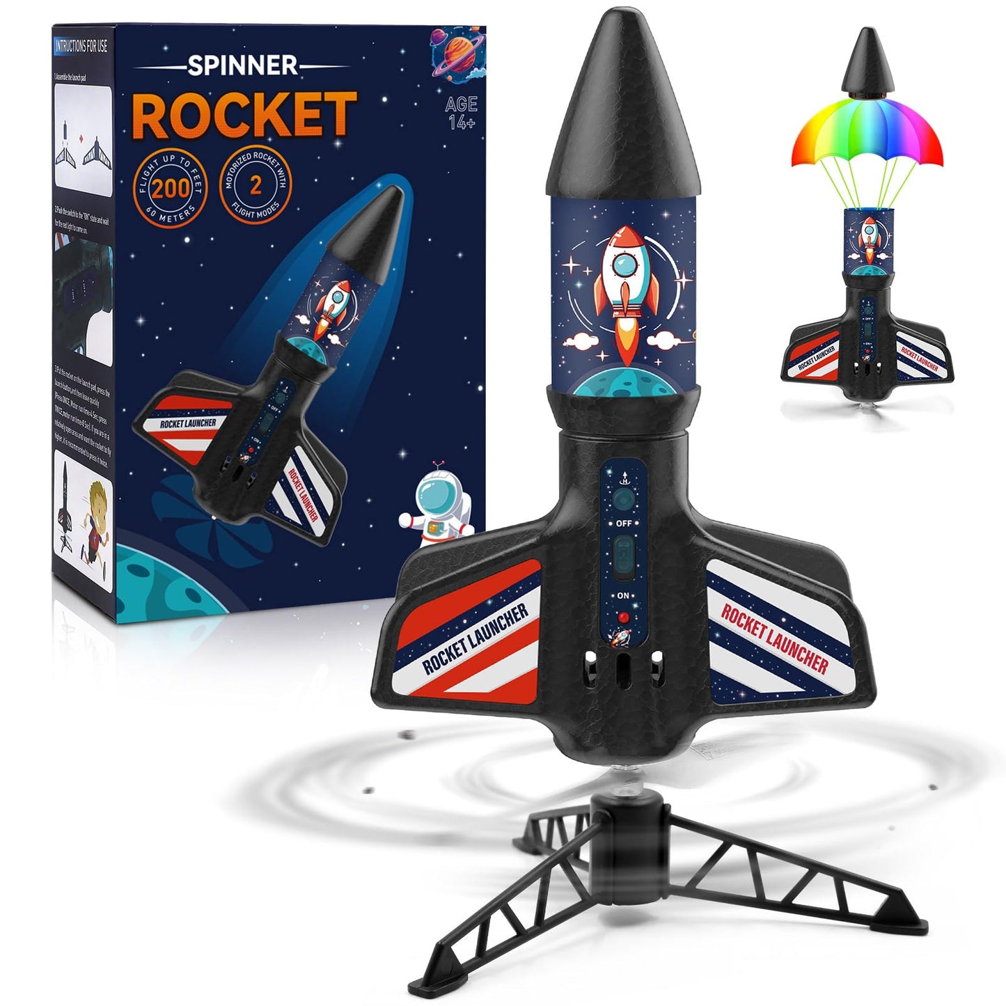 Rocket Launcher For Kids - Self-Launching 200 Ft Motorized Air Rocket Toy, Flying Kids' Play Rocket With Launch Set, Outdoor Ele