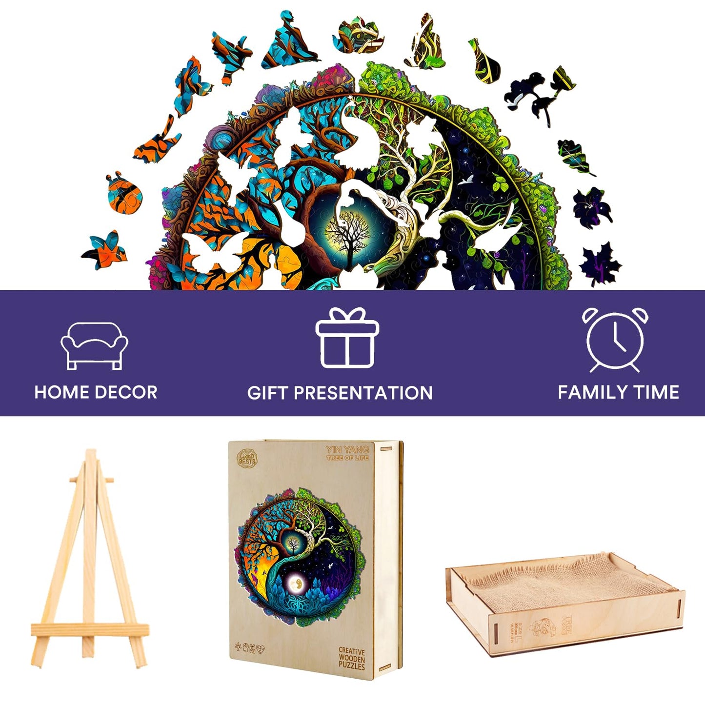 Jigfoxy Wooden Puzzle For Adults, Tree Of Life Wooden Jigsaw Puzzles, Unique Zen Shape Puzzles, Christmas Thanksgiving Gifts For Family Friend(S-7.9 * 7.9In-100Psc)