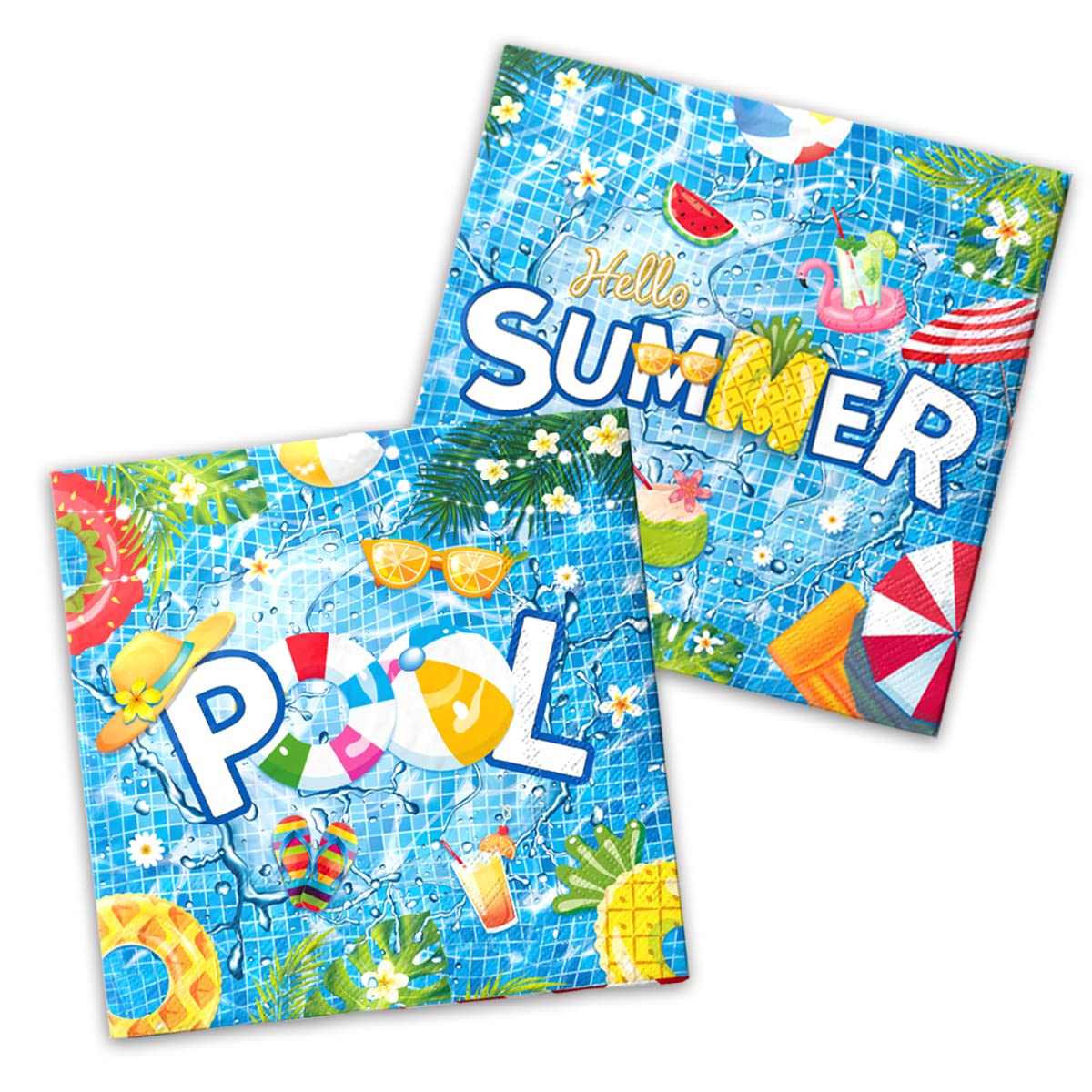 Pool Party Supplies-40Pcs Summer Napkins Pool Party Theme Disposable Paper Napkins Hello Summer Hawaiian Beach Swimming Decor Fo