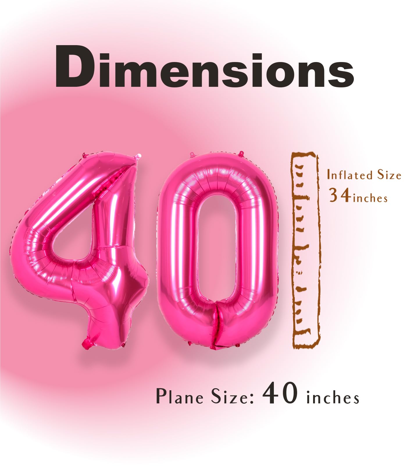 Suwen 40 Inch Large Hot Pink 40 Balloon Numbers Big Foil Helium Number Balloons 0-9 Jumbo Happy 40Th Mylar Birthday Party Decora