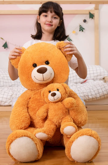 MorisMos Mom and Baby Giant Teddy Bear, 39inch Large Teddy Bears Stuffed Animal Plush for Baby Shower, Orange