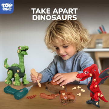 TOY Life Take Apart Dinosaur Toys Set - 3 Pack, Electric Drill, STEM Building Toys for Kids Ages 4-8, Plastic