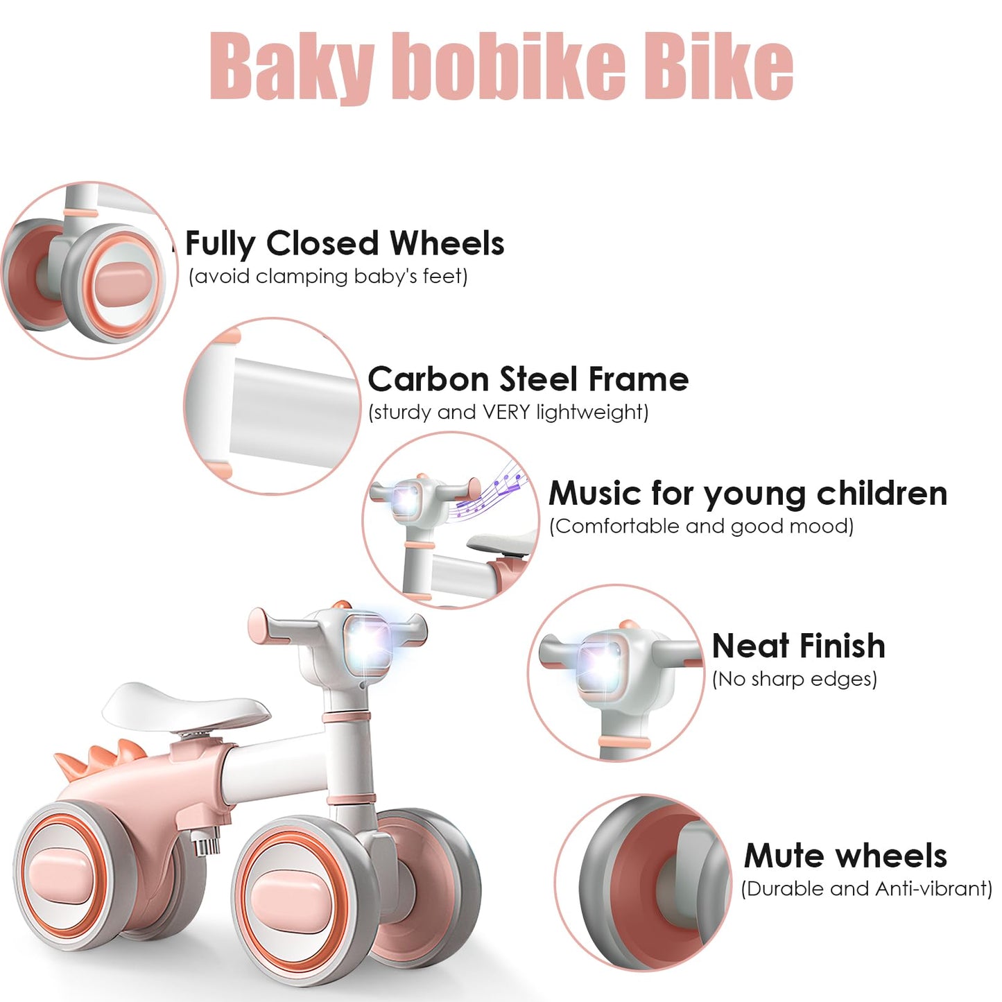 Wisimmall Baby Balance Bike For 1 Years Old Boys Girls, No Pedal Toddler Balance Bike, Adjustable Seat & Headlights Music, 10-36