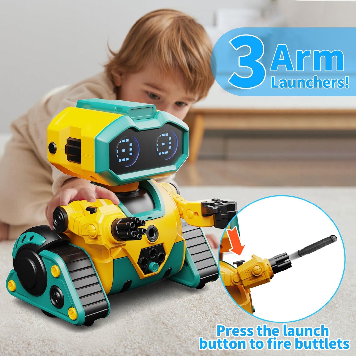 Dwirctoys Robot Toys,Remote Control Robot Toy With Led Eyes, Gesture Sensing,Recording Fuction,Dance,Music,Rc Robot For Kids Bir