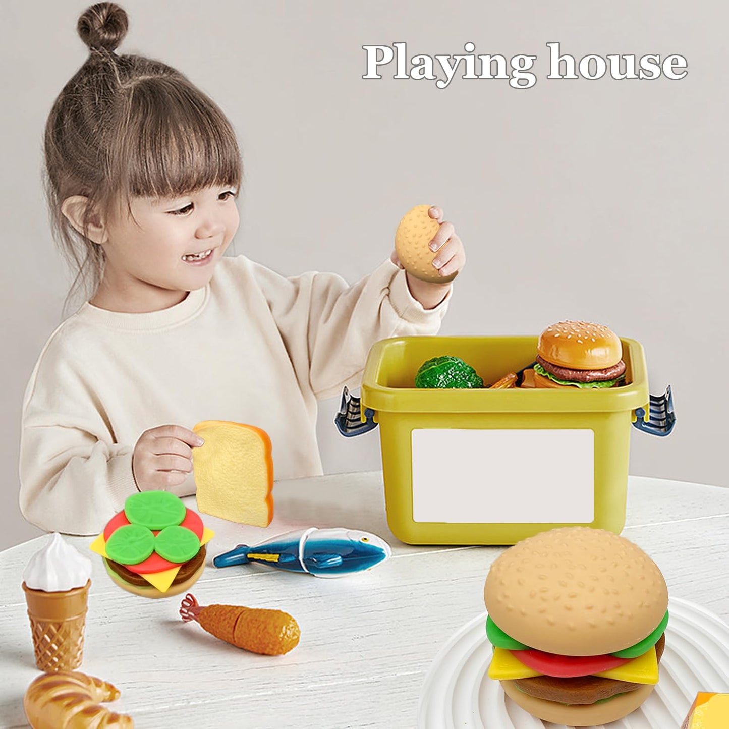 funnysquee 7 Layers Hamburger Toy - Soft Rubber Stress Relief Squishy - Small Detachable Burger - Kawaii Birthday Gift for Kids (Hamburger A)