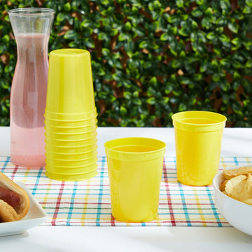 Blue Panda 25 Pack Yellow Plastic Stadium Cups - 16 Oz Bulk Yellow Reusable Plastic Cups For All Occasions & Celebrations